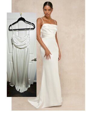 Lulus Lovely Endearment White Satin Sleeveless Backless Maxi Dress Size XS NWT